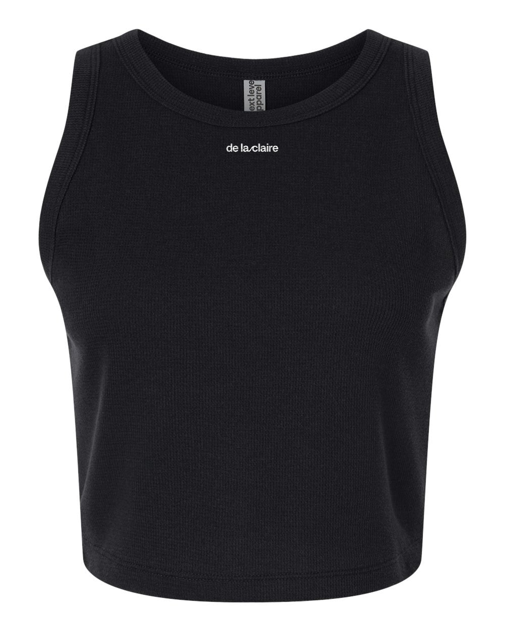 De La Claire Thermal Crop Tank in Black, front