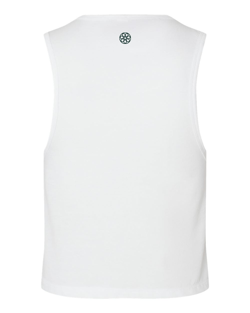 De La Claire Festival Crop Tank in White, back — magnolia medallion below the collar