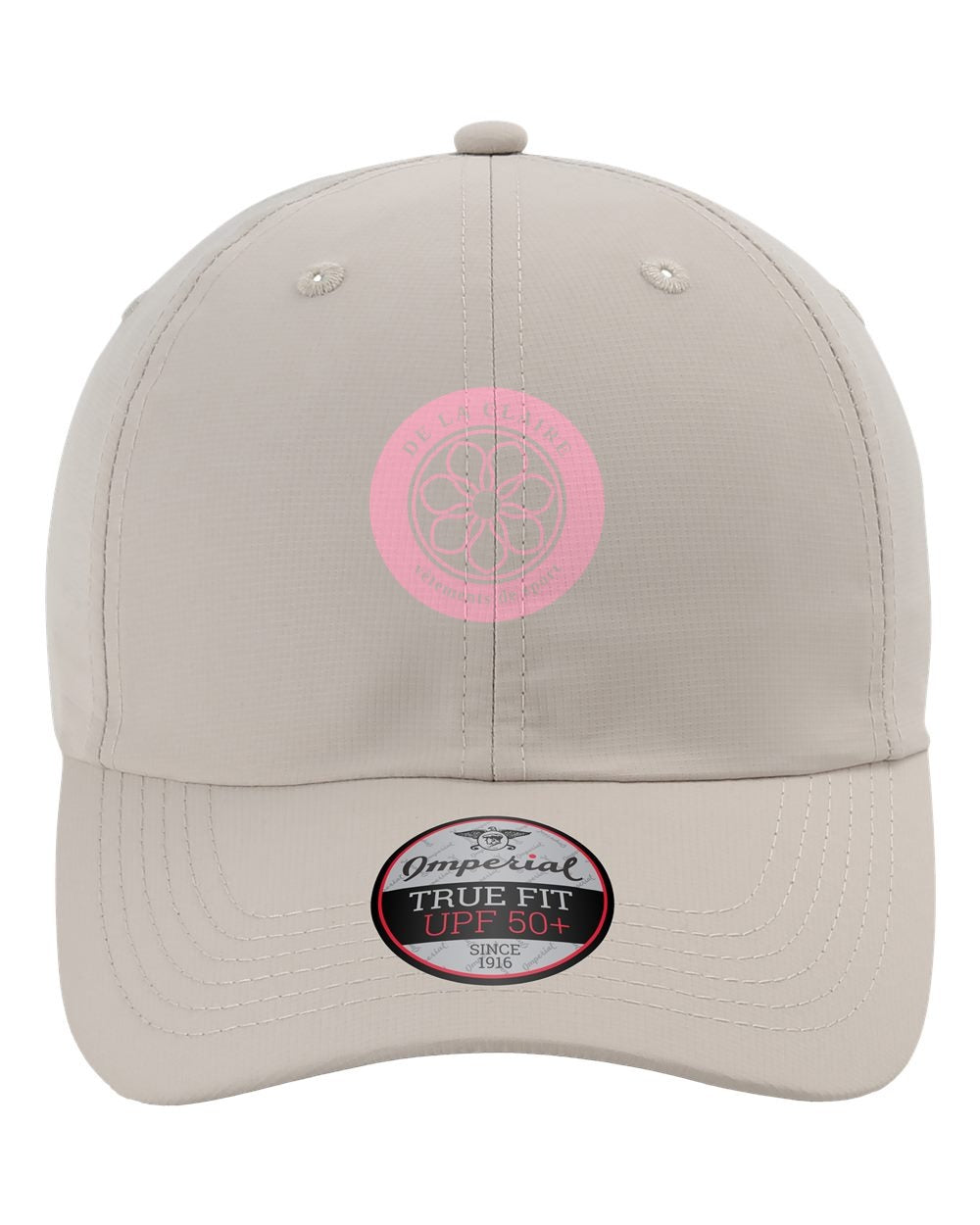 Badge Cap — Imperial, Beige, printed badge in Pink