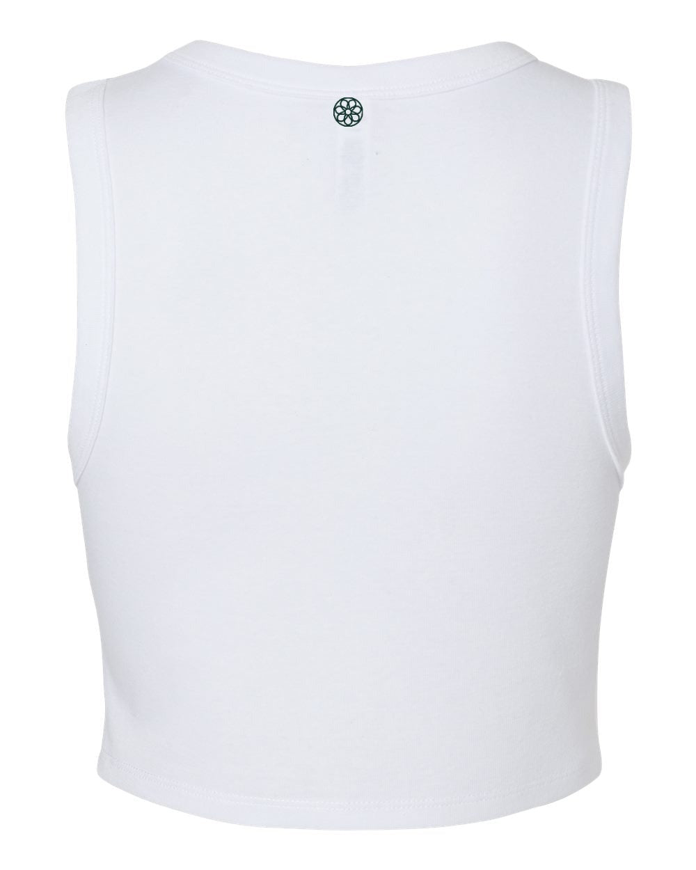 De La Claire Muscle Crop Tank in White, back — magnolia medallion below the collar